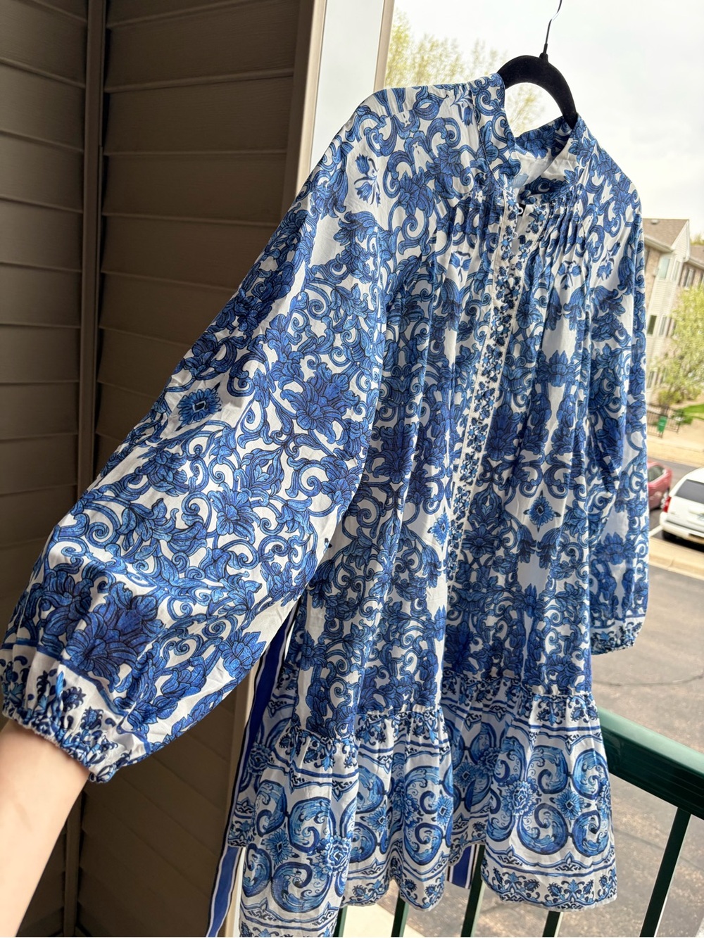 ππ«Antonio Melani Brynn BlueWhite Floral Mini Dress Belted Cotton Boho Chic Size4 - Picture 13 of 17
